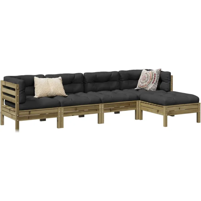 vidaXL 5-delige Loungeset met kussens geïmpregneerd grenenhout bruin, foto 2