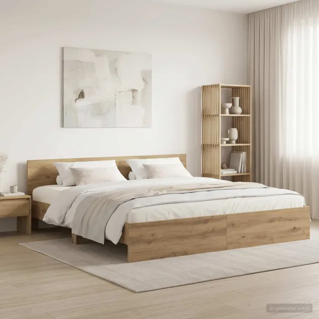 vidaXL Bedframe met hoofdbord Artisanaal eiken 200 x 200 cm Bruin