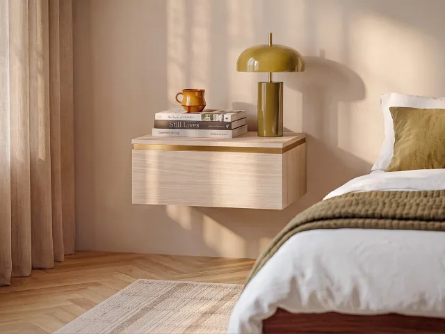 Vente-unique Set van 2 zwevende nachtkastjes met 1 lade - Kleur: naturel en goud VUKIA Natuurlijk licht