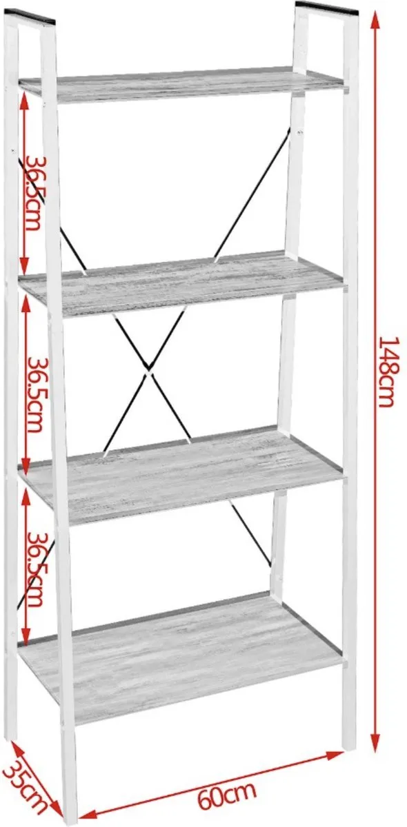 Bolt Edge Boekenkast - Industrieel - Donkerbruin - 4 Lagen - 60x35x148cm - Hout/Wit