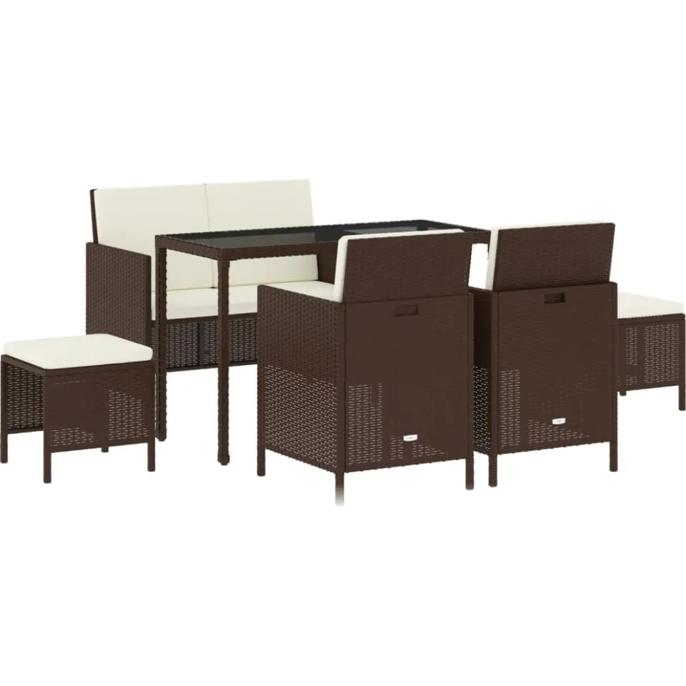 vidaXL 6-delige Tuinset met kussens poly rattan bruin, foto 3
