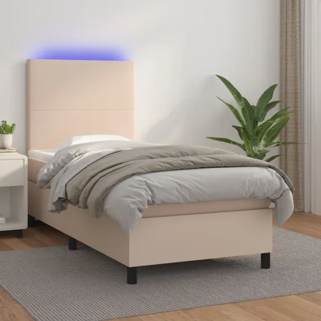 vidaXL Boxspring met matras en LED kunstleer cappuccinokleur 80x200 cm Bruin