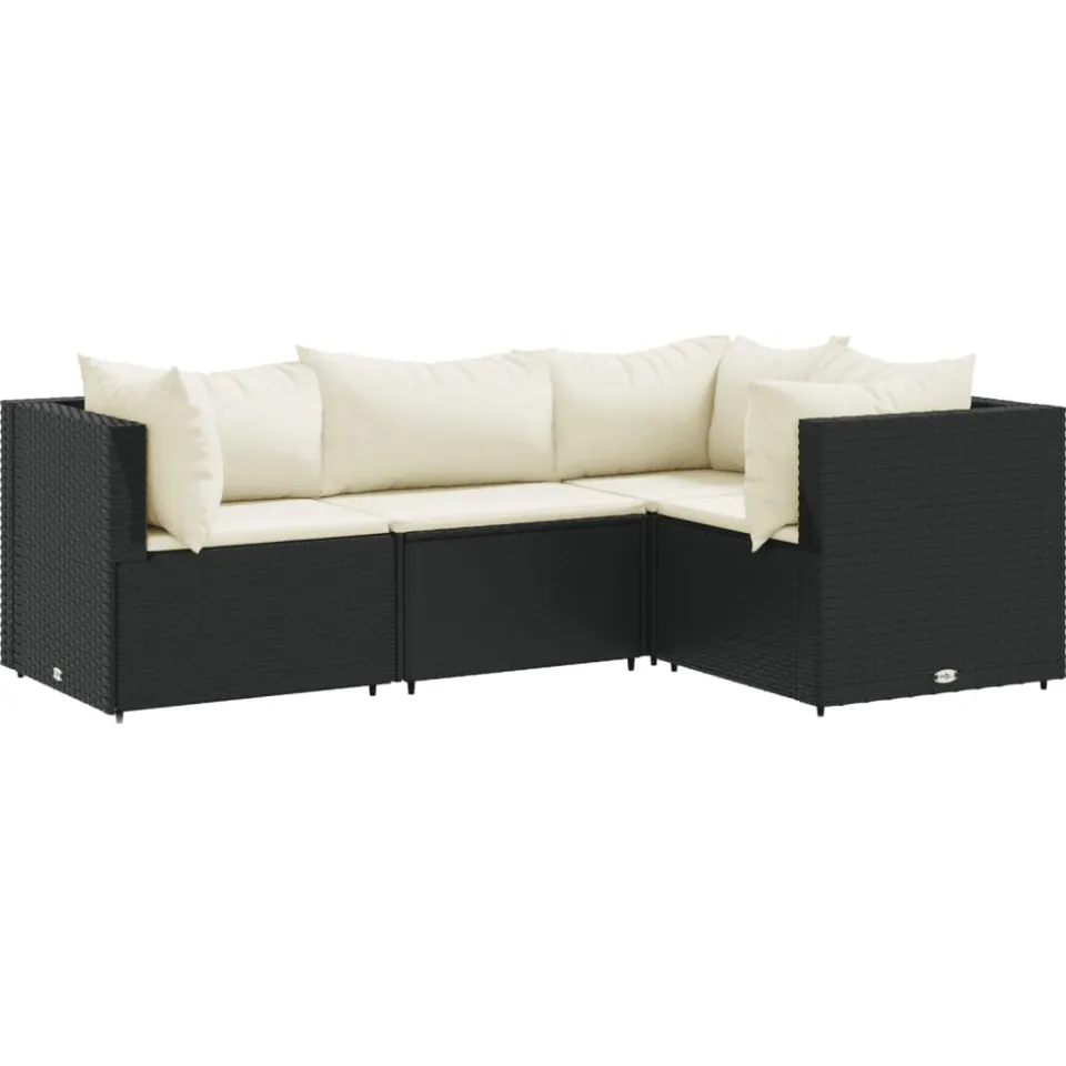 vidaXL 4-delige Loungeset met kussens poly rattan zwart