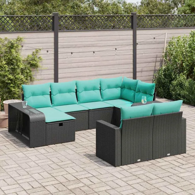 vidaXL 10-delige Loungeset met kussens poly rattan zwart, foto 2