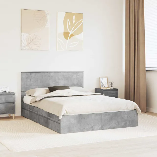 vidaXL Opslag bed met lade Beton Grijs 150 x 200 cm Bewerkt hout