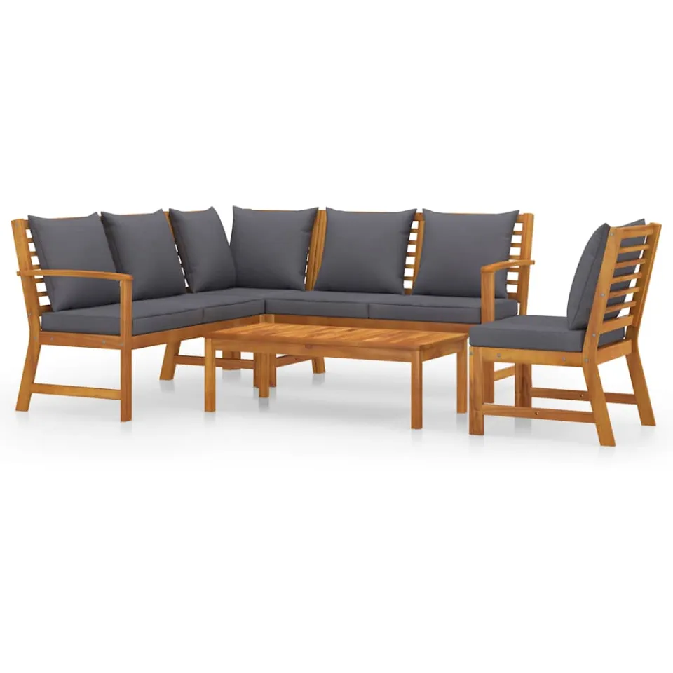 vidaXL 5-delige Loungeset met kussens massief acaciahout grijs, foto 4