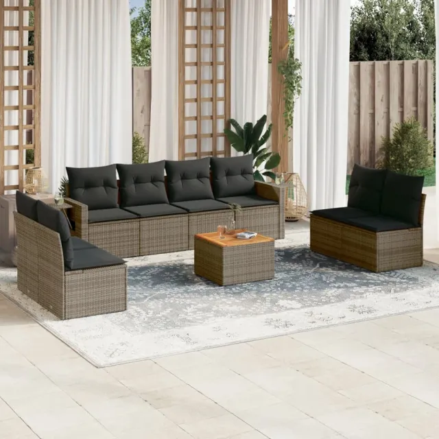 vidaXL 9-delige Loungeset met kussens poly rattan grijs, foto 2