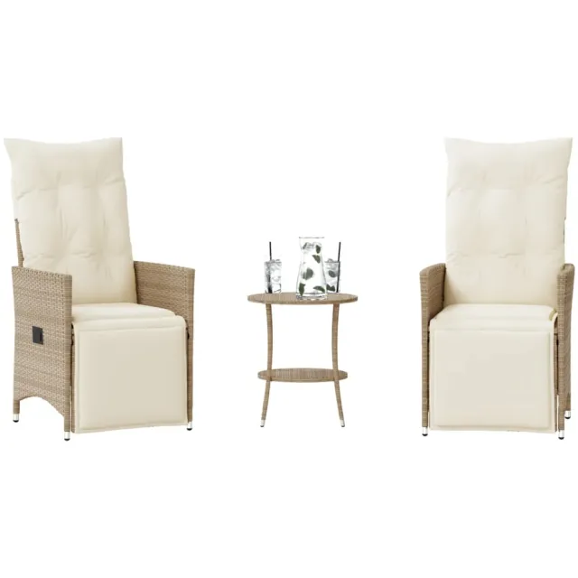 vidaXL 3-delige Bistroset met kussens poly rattan beige