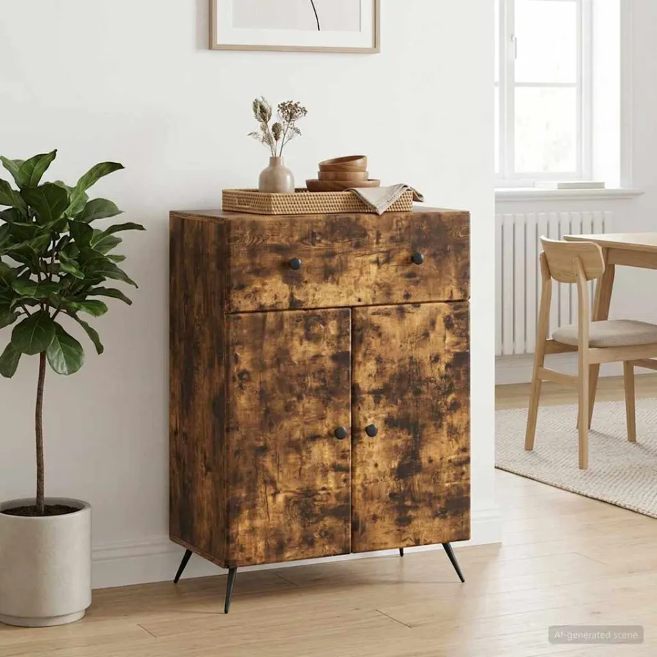 vidaXL Dressoir Gerookt eiken 66 x 34,5 x 90 cm Bewerkt hout, foto 3