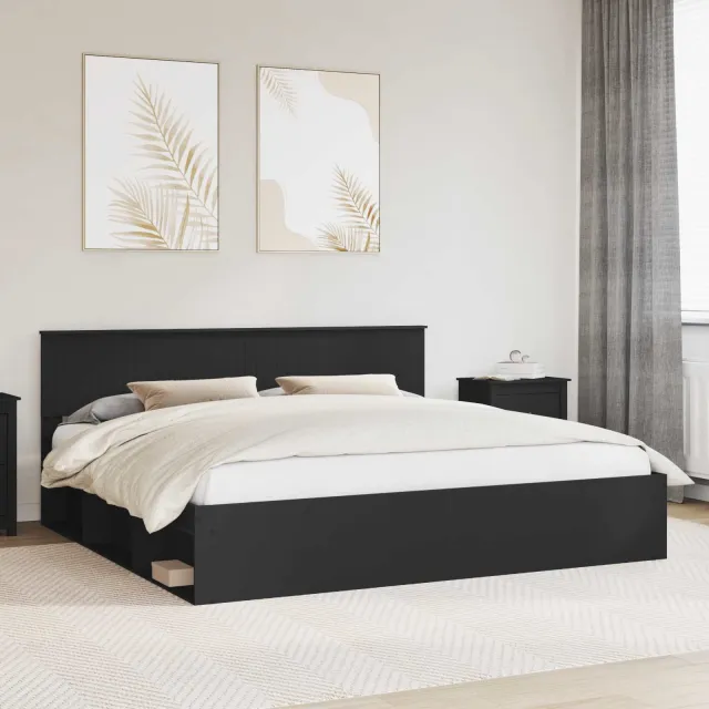 vidaXL Bedframe met hoofdeinde Zwart 200 x 200 cm Massief grenenhout