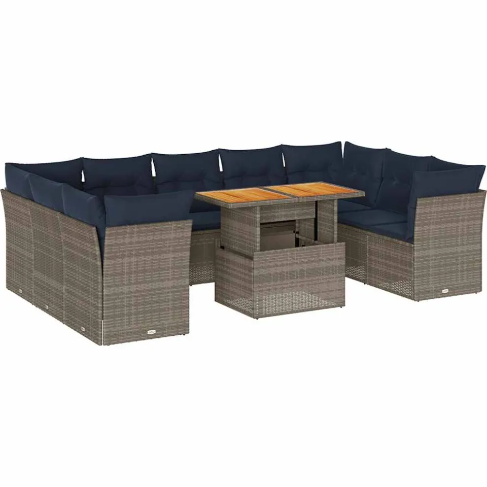 vidaXL 10-delige Loungeset met kussens poly rattan grijs, foto 3