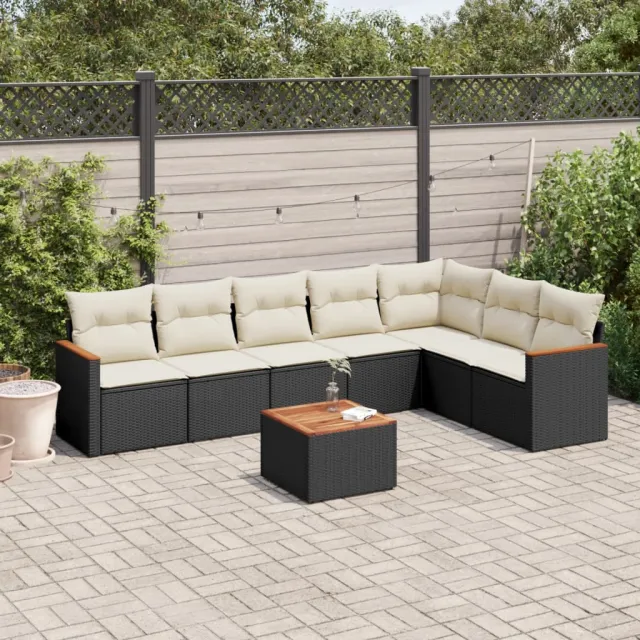vidaXL 8-delige Loungeset met kussens poly rattan zwart, foto 2