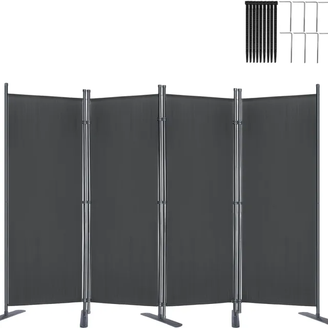 ACXIN Paravent Kamerscherm 4 Delig Vrijstaand 225x180cm Scheidingswand Balkon Woonkamer Tuin Antraciet