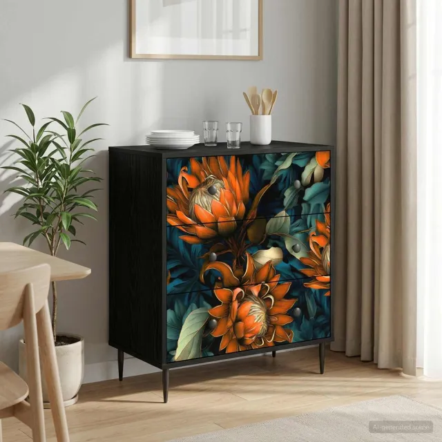 vidaXL Ladekast LOCHEM Oranje print 66 x 36,5 x 76 cm Bewerkt hout Zwart