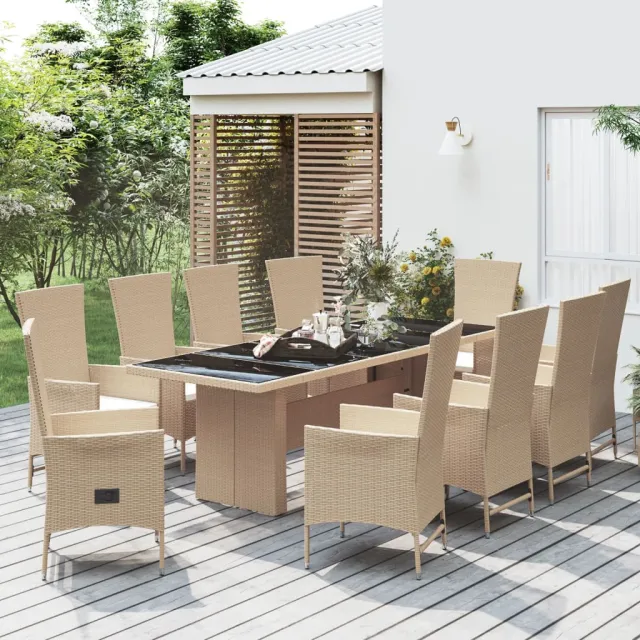 vidaXL 11-delige Tuinset met kussens poly rattan beige, foto 2