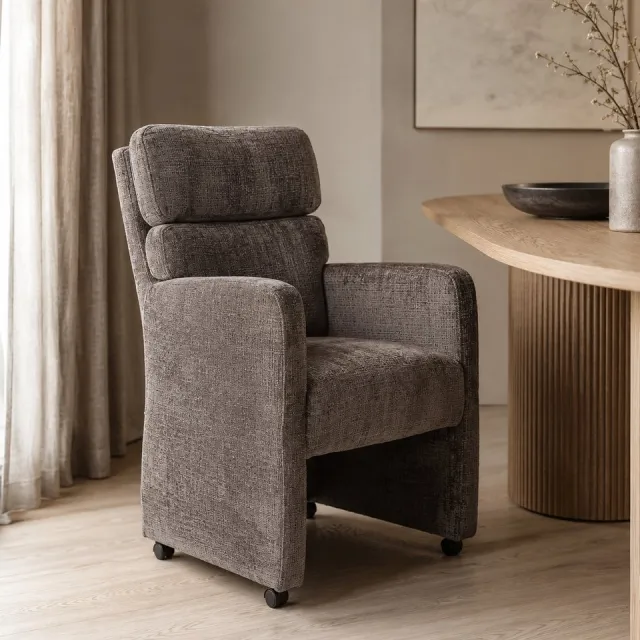 The Seats Eetkamerstoel Jake – Luxe Armstoel op Wieltjes – Cremona 24 Stof