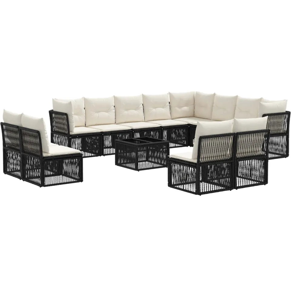 vidaXL Tuinbankenset 13 st 12-zits Zwart poly rattan, foto 3