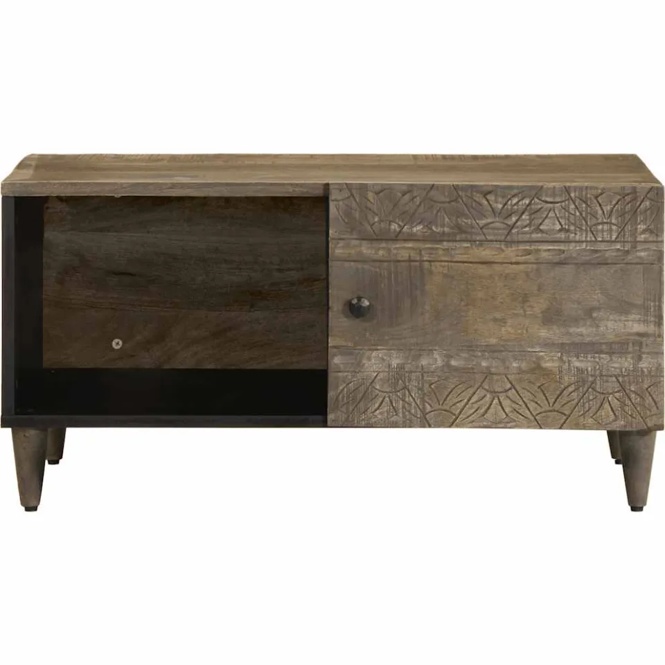 vidaXL Salontafel 80x50x40 cm massief mangohout lichtgrijs grijs, foto 2