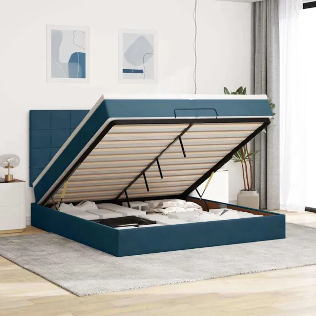 vidaXL Bed poef met matrassen en leds 200x200 cm fluweel donkerblauw blauw