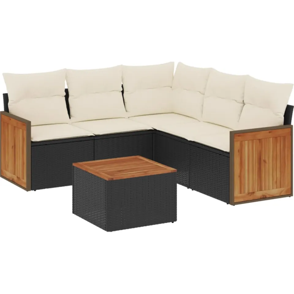 vidaXL 6-delige Loungeset met kussens poly rattan zwart