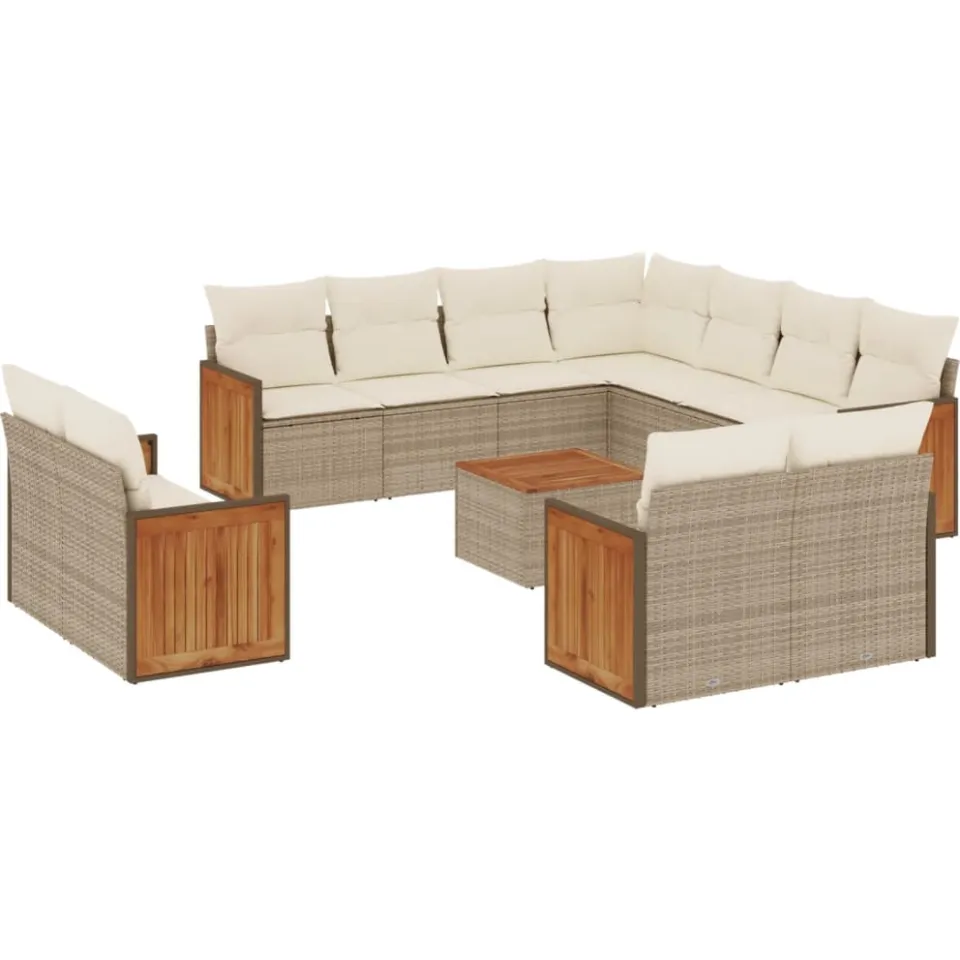 vidaXL 12-delige Loungeset met kussens poly rattan beige, foto 3
