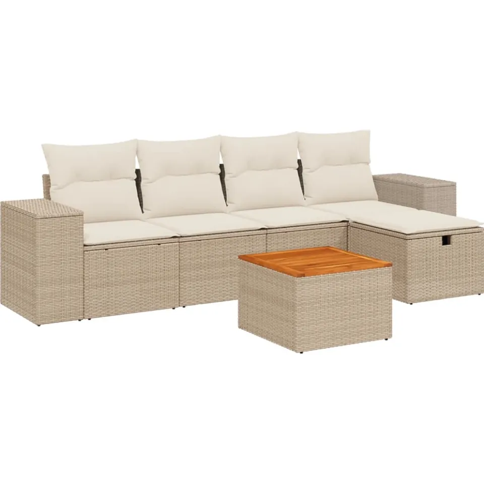 vidaXL 6-delige Loungeset met kussens poly rattan beige, foto 3
