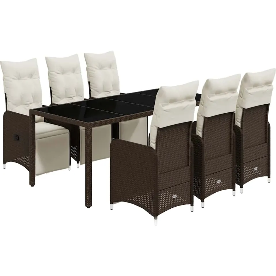 vidaXL 7-delige Bistroset met kussens poly rattan bruin, foto 3