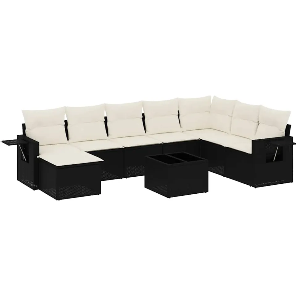 vidaXL 9-delige Loungeset met kussens poly rattan zwart