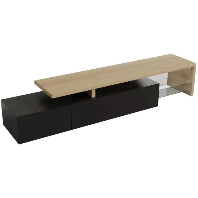 Brandistry Tv Meubel - Dressoir - Televisie Kast - Woonkamer - Zwart - Hout - 200x39x42 - Led Verlichting - 3 Lades - Modern