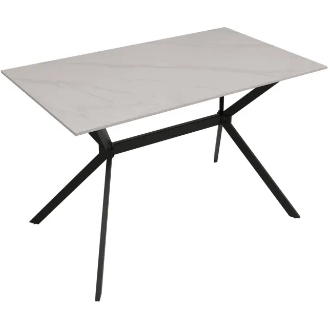 MCW Eettafel MCW-O58, eettafel van gesinterd metaal, marmerlook 120 cm ~ wit