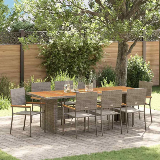 vidaXL Tuin eettafelset 9 st Grijs poly rattan, foto 2