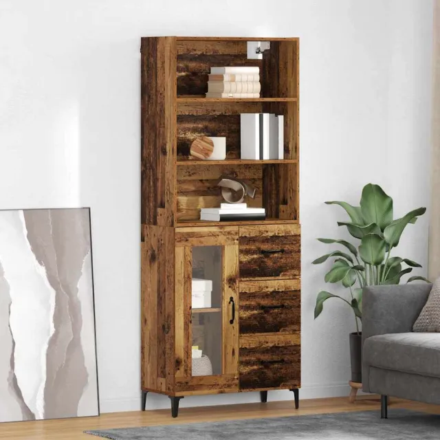 vidaXL Hoge kast Oud Hout 69,5 x 34 x 180 cm Bewerkt hout bruin, foto 2