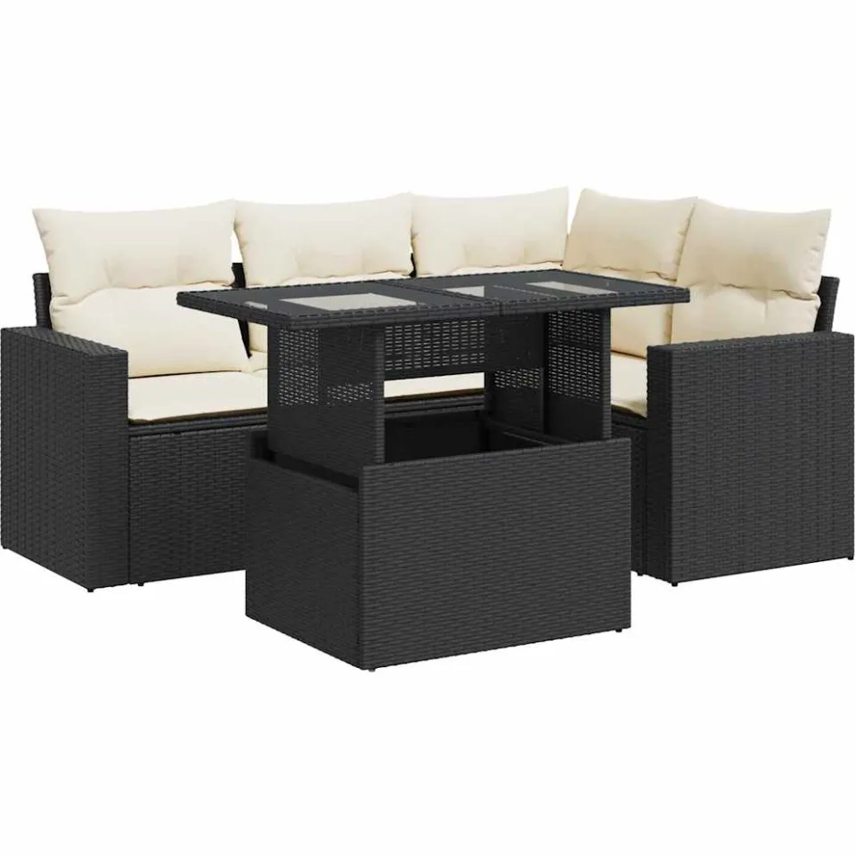 vidaXL 5-delige Loungeset met kussens poly rattan zwart, foto 3