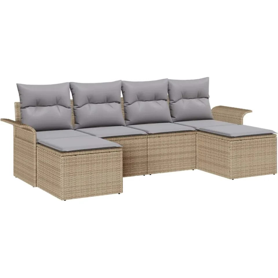 vidaXL Tuin Sofa Set 6 st Beige poly rattan, foto 4