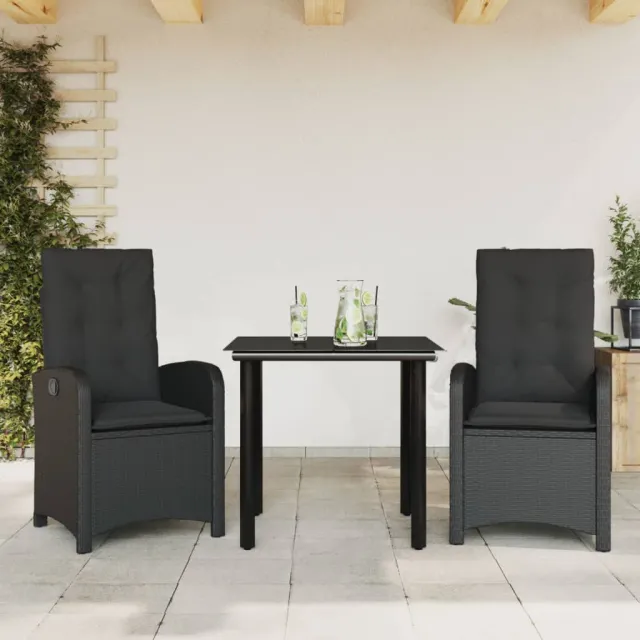 vidaXL 3-delige Tuinset met kussens poly rattan zwart, foto 2