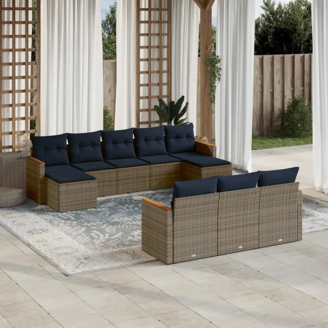 vidaXL 10-delige tuinbankset met kussens, grijs polyrotan, foto 2