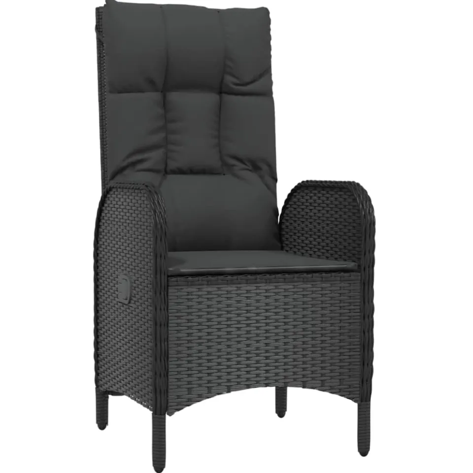 vidaXL 3-delige Loungeset met kussens poly rattan zwart, foto 4