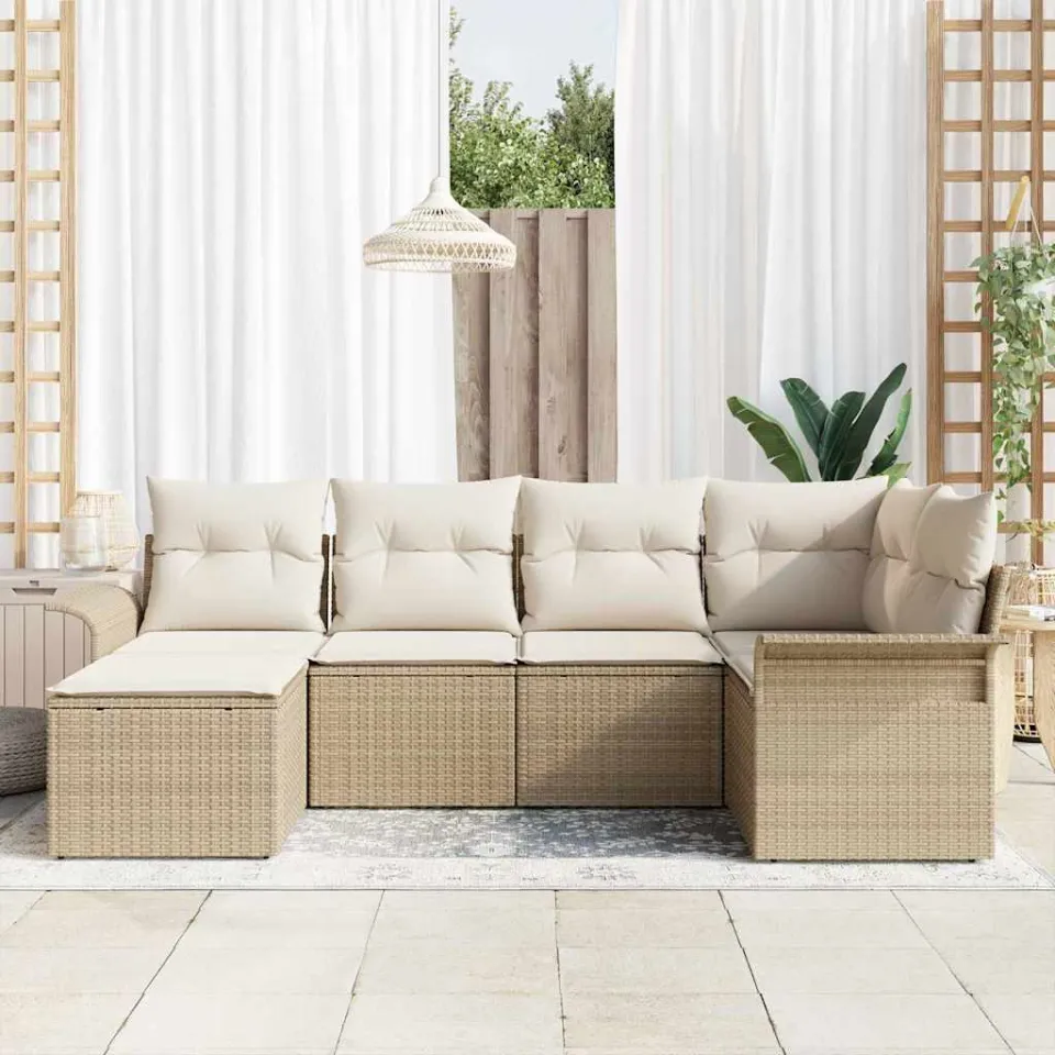 vidaXL Tuin Sofa Set 6 st Beige poly rattan, foto 3