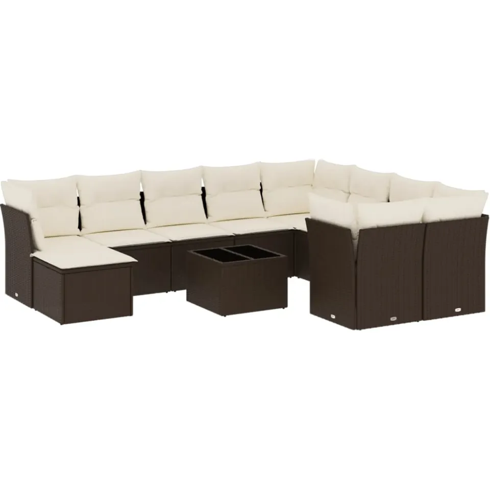 vidaXL 11-delige Loungeset met kussens poly rattan bruin