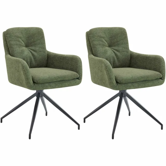 CLP Pickett - Set van 2 Eetkamerstoelen - met armleuning - klassiek - draaibaar - met rugleuning - Stof/groen
