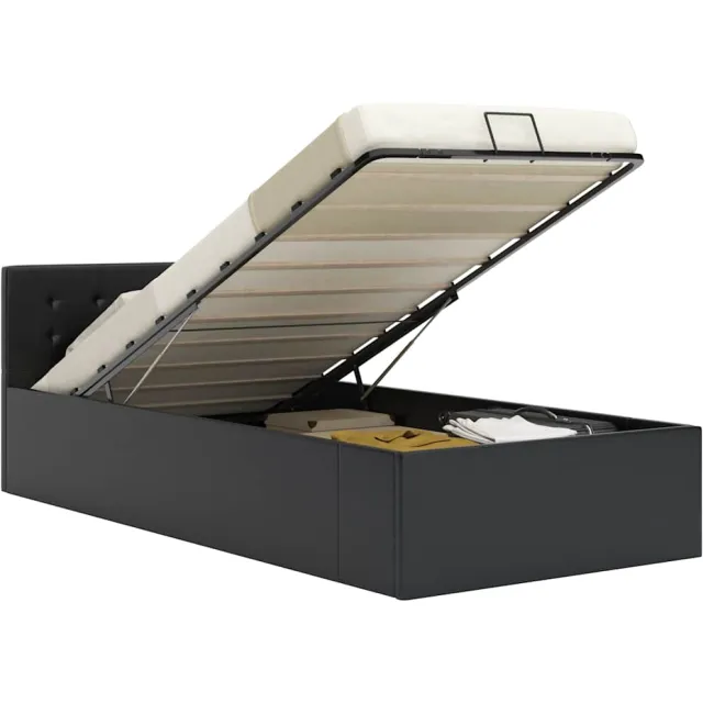 vidaXL Bedframe met opslag hydraulisch kunstleer zwart 100x200 cm