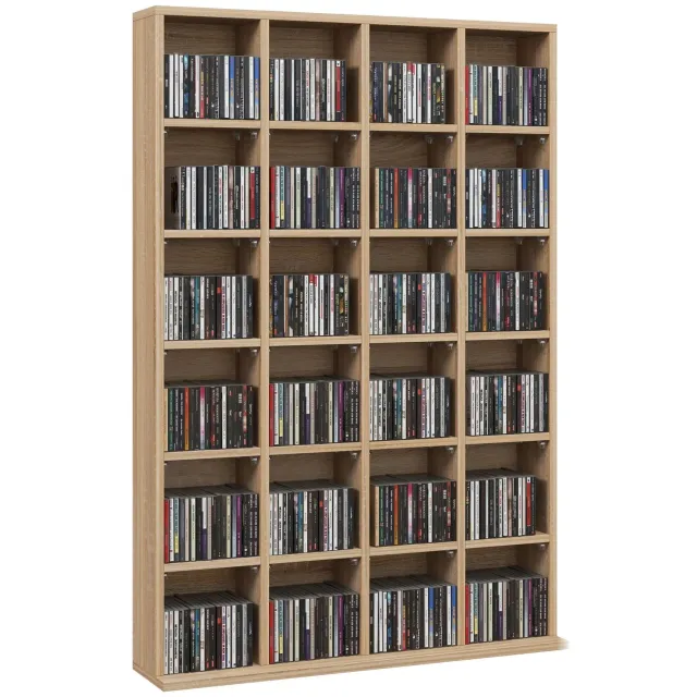 Bresht Dvd kast - Cd kast - Opbergrek - Verstelbare Planken - Tot 456 CD’s / 336 DVD’s - Naturel Houtlook - 89 × 20 × 130,5 cm