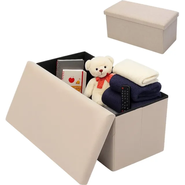 Lomera Opvouwbare Poef - Poef met Opbergruimte - Beige Poef - Hocker met Opbergruimte - Ruimtebesparend - Opvouwbaar Design - MDF en Katoen - Opbergoplossing - Multifunctionele Poef - Stevige Constructie - Moderne Stijl nvt