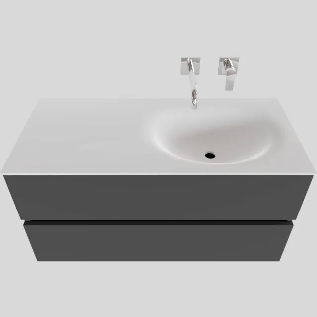 Boss & Wessing Badkamermeubel Solid Surface BWS Stockholm 100x46 cm Rechts Mat Antraciet (zonder kraangat)