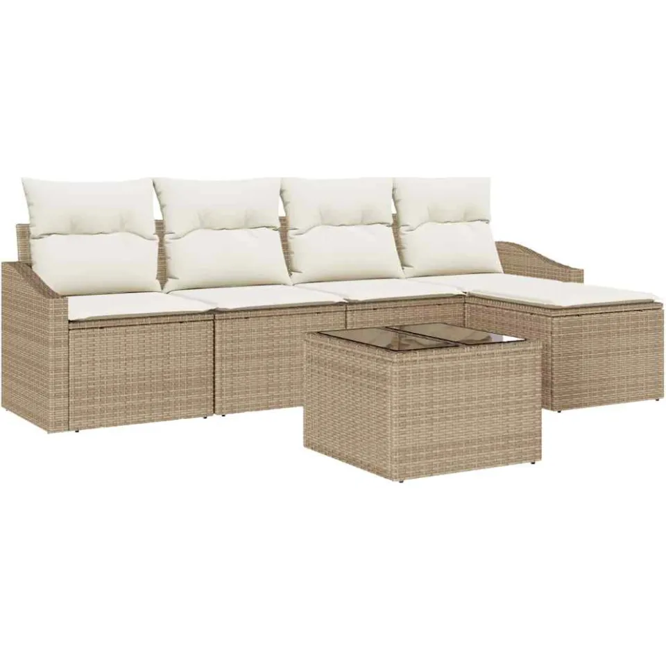 vidaXL Bankstel 6 st Beige en Crème poly rattan, foto 4