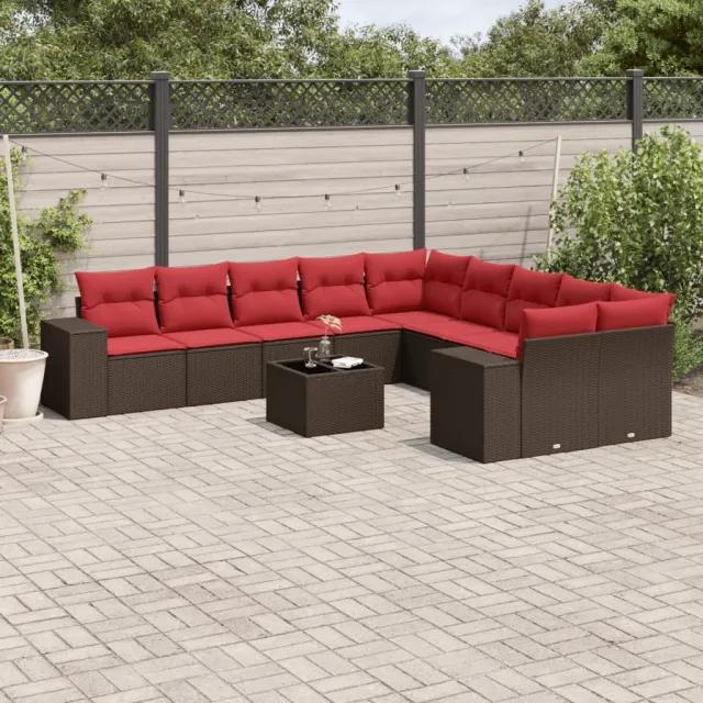 vidaXL 11-delige tuinbankset met kussens, bruin polyrotan, foto 2
