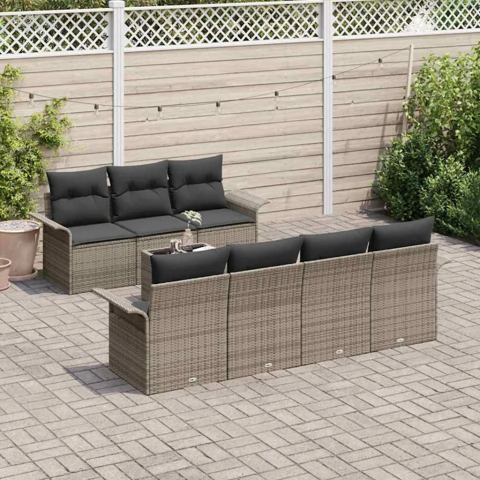 vidaXL Tuinbankenset 8 st Grijs poly rattan, foto 2