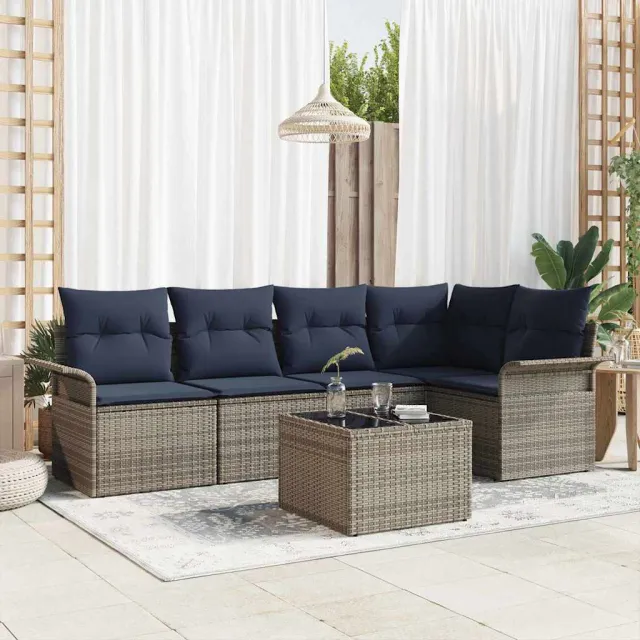 vidaXL Tuin Sofa Set 6 st Grijs poly rattan