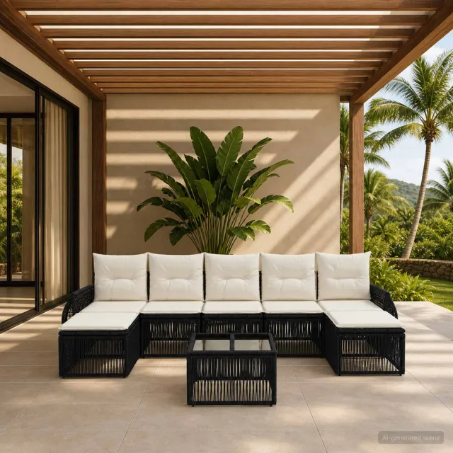 vidaXL Tuinbankenset 8 st Zwart en Cream Wit poly rattan, foto 2