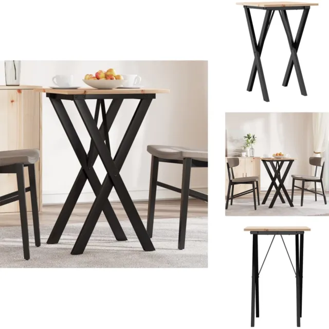 vidaXL Eettafel - X-frame - 50x50x75 - cm - massief - grenenhout - en - staal Bruin
